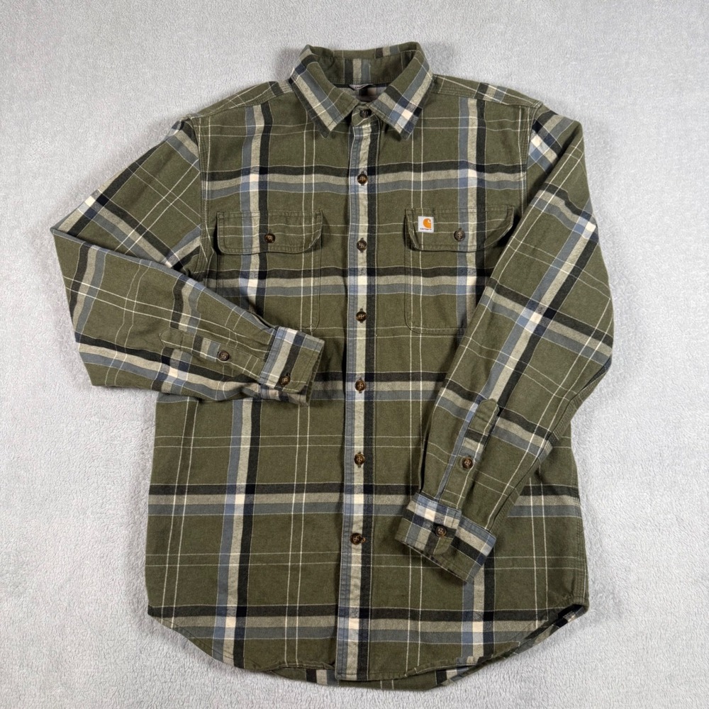 Carhartt Flannel Shirt Mens Small Green Plaid Original Fit Long Sleeve 102815